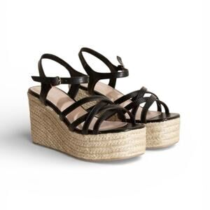 Black Strappy Wedge Sandal Platform Heels 7.5 Webster New in Box